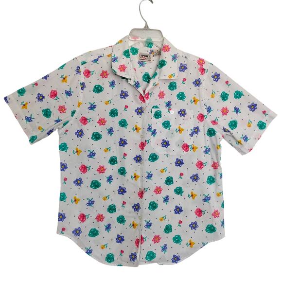 Vintage Sport Carriage Court White With Multicolor Floral Print Button Down - Picture 3 of 6